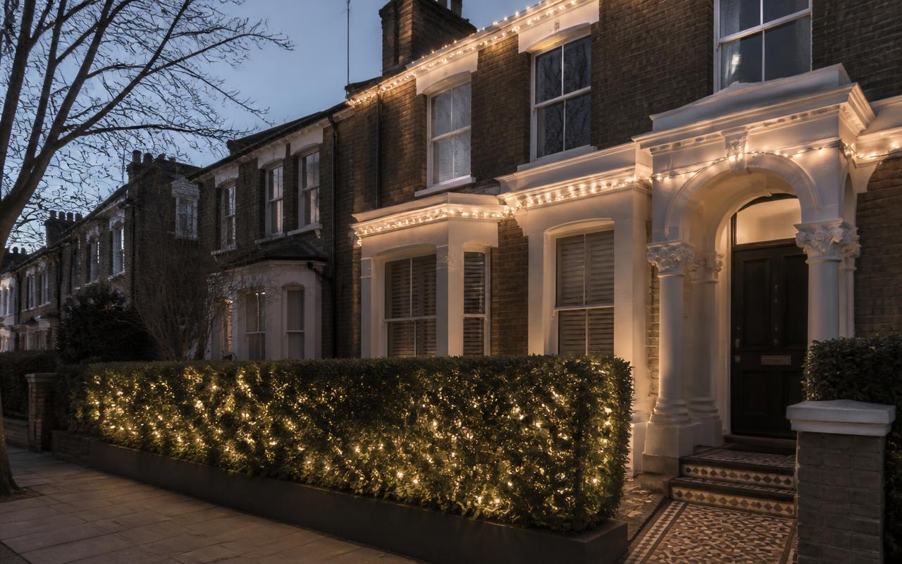 Victorian Terrace, Barnes — Barnes, lit with warm white Christmas lights