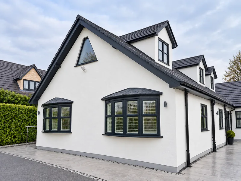 White detached home in Basildon before Christmas lighting