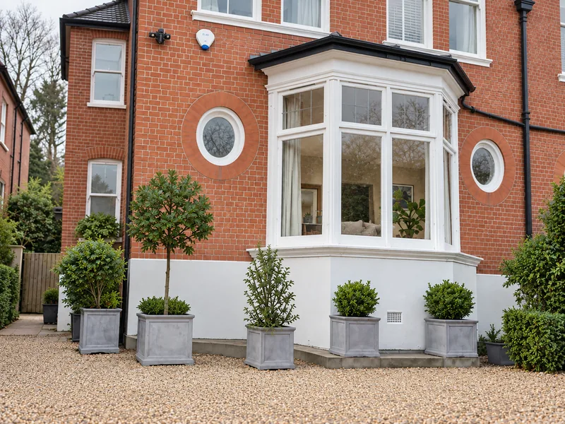 Putney bay window and front garden before Christmas lighting