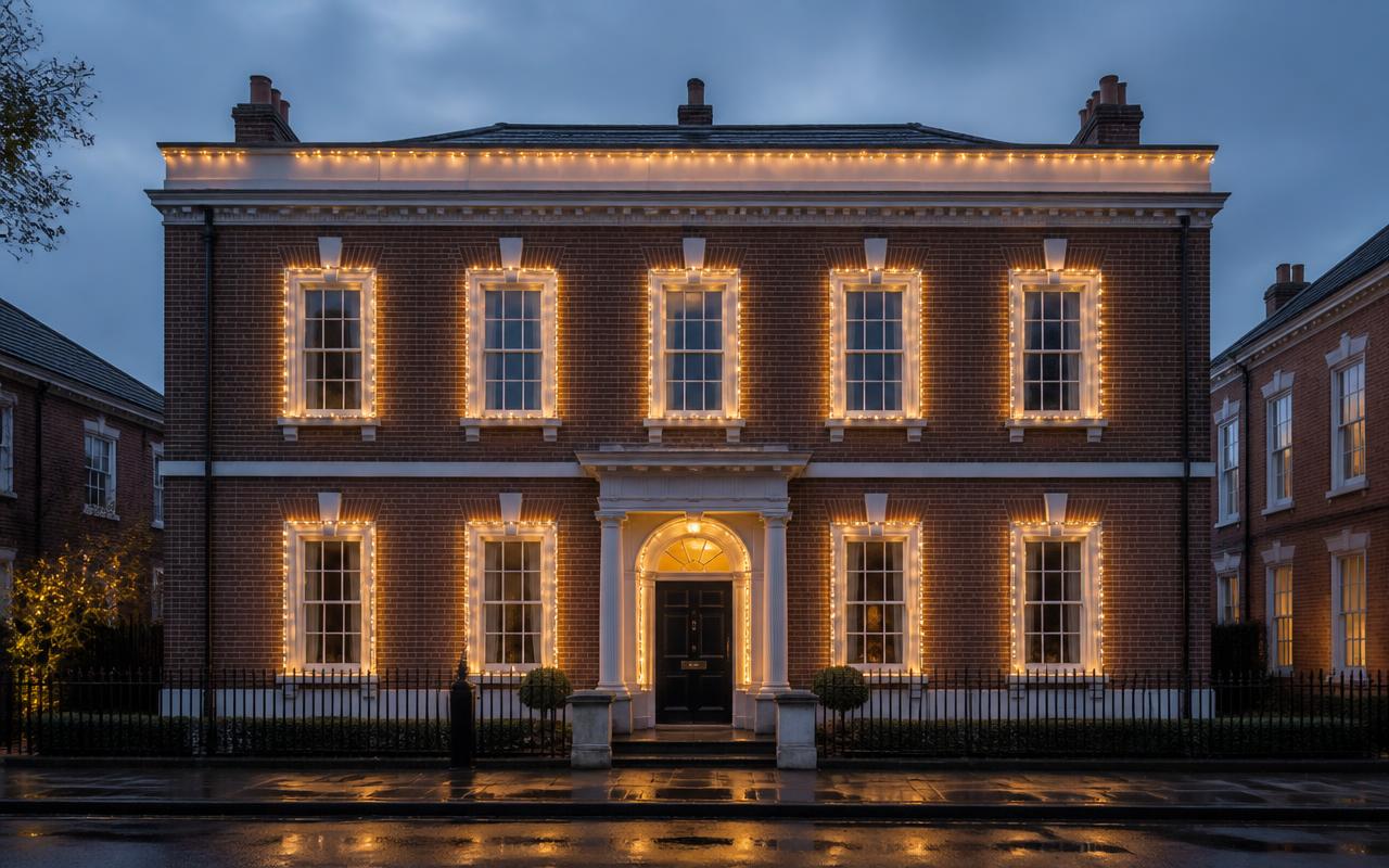 Georgian Townhouse, Richmond — Richmond, lit with warm white Christmas lights