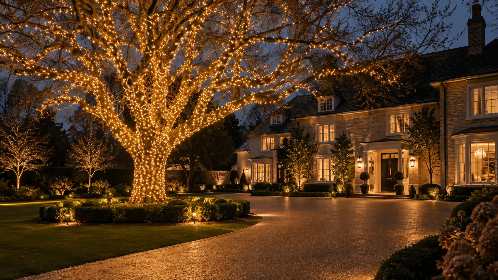 Champagne Landscape illustrative Christmas lighting concept