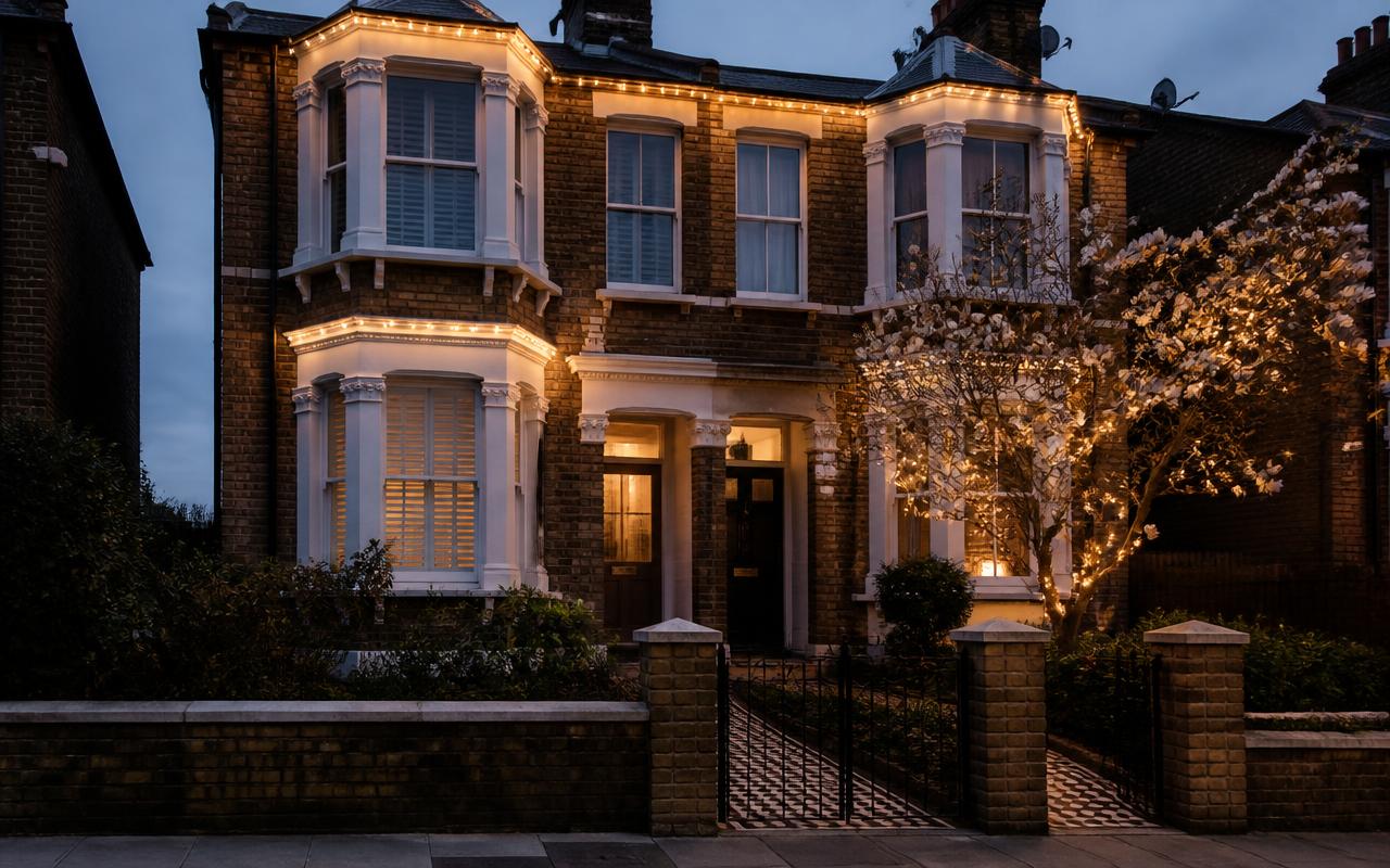 Victorian Terrace, Wandsworth — Wandsworth, lit with warm white Christmas lights