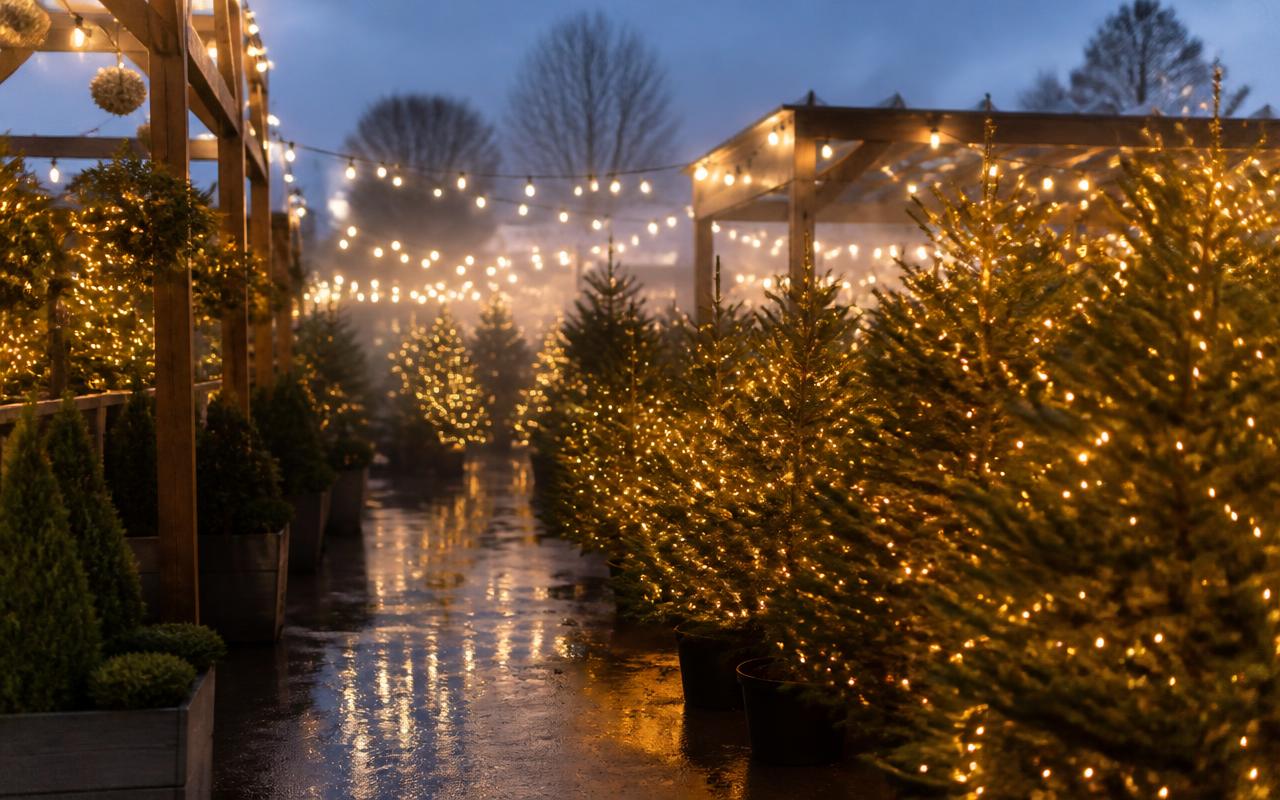 Garden centres and attractions dressed with warm white Christmas lights