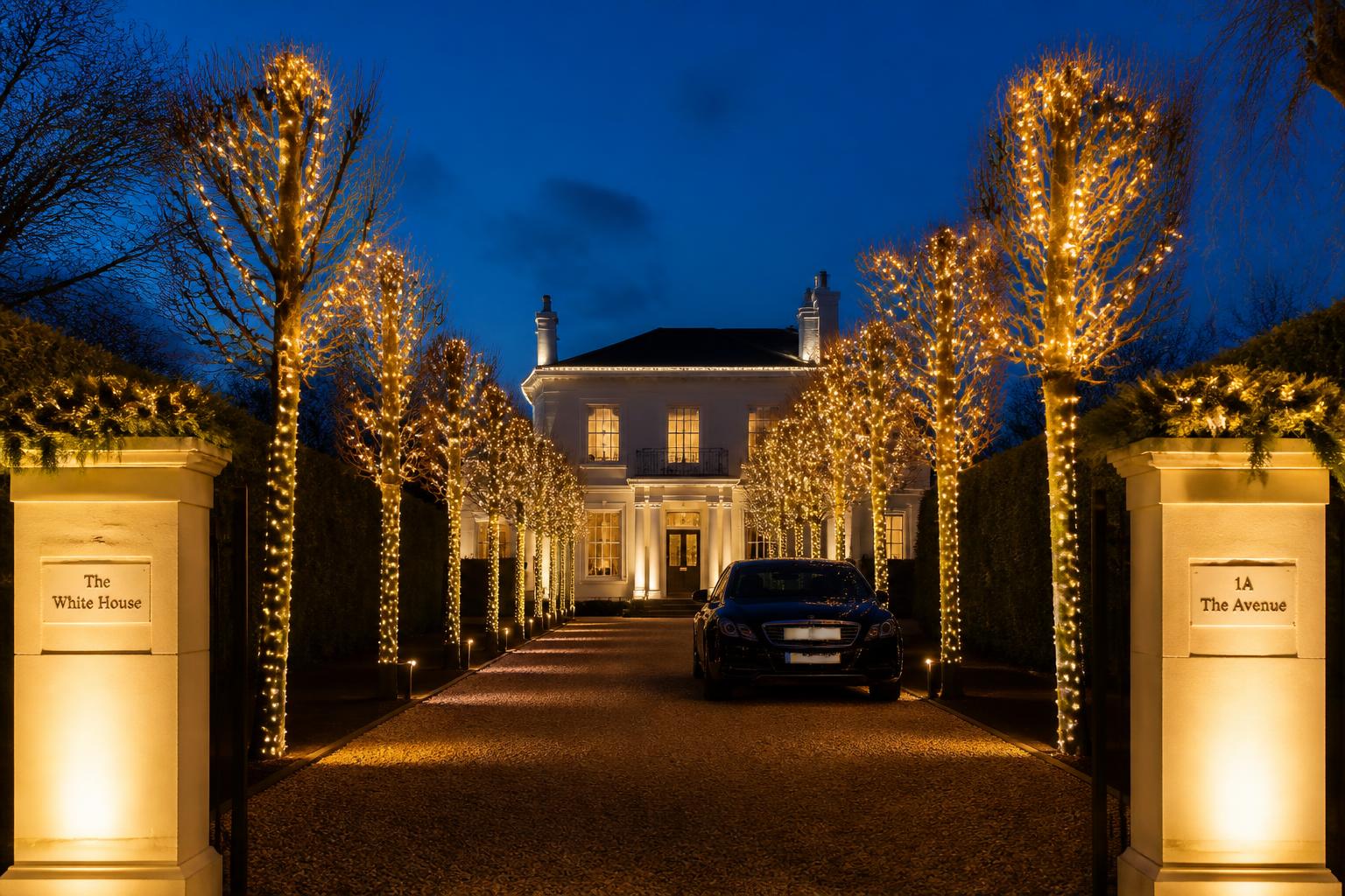 Villa and Lime Avenue, St John's Wood — St John's Wood, lit with warm white Christmas lights