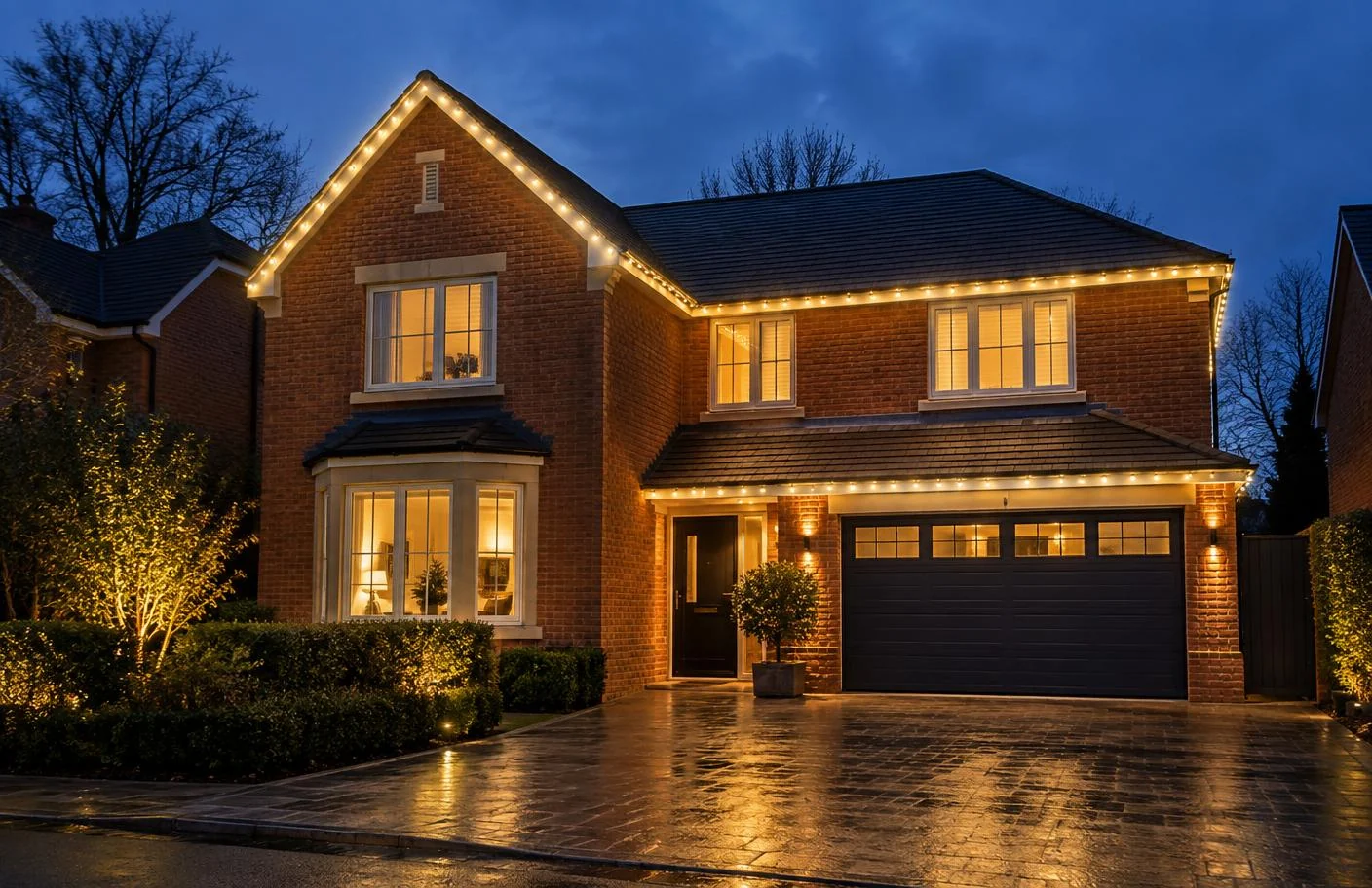 Illustrative concept of a UK home with a restrained warm-white roofline